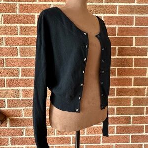 Nougat Knit Button Cardigan Sweater Velvet Black Elbow Patch Long Sleeve, Size S